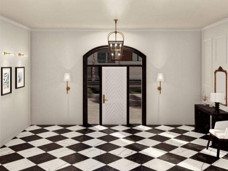 Contemporary House Style. E954 -Madeline-Contemporary Edge Smooth Engraved -Decorators White - MASTERGRAIN Door