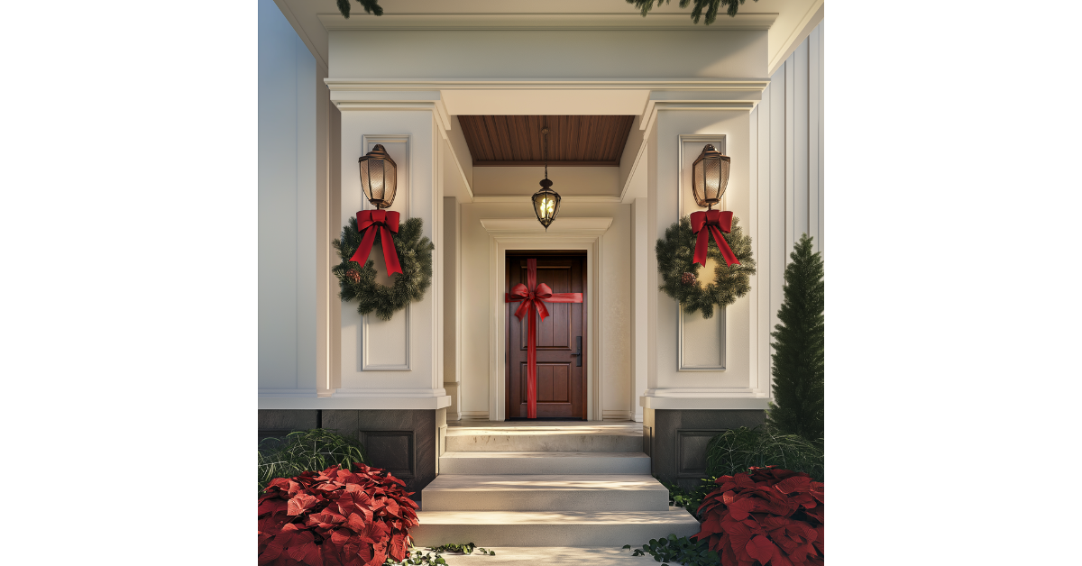 MASTERGRAIN Cherry Classic C217 Fiberglass Door for Front Porch Holiday Decorating Ideas