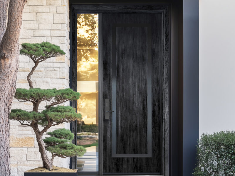 Logan - Contemporary Cherry Stainless Inlay - C599 - Midnight Stain - MASTERGRAIN Doors 2025 Designer Door Collection