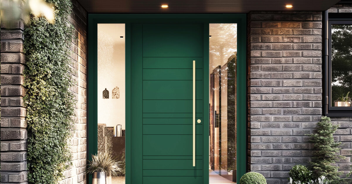 MASTERGRAIN™ Fiberglass Door | Contemporary Engraved Edge Smooth | E902 | Ivy Green