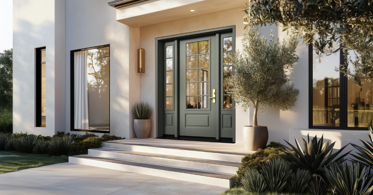 MASTERGRAIN Edge Smooth Contemporary Fiberglass Entry Door - E706