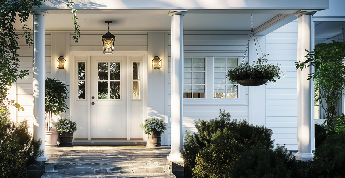 MASTERGRAIN Fiberglass Entry Door, Shaker, Edge Smooth, Decorator's White by Sherwin Williams